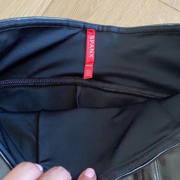 GORG!! LOT OF 2 SPANX FAUX PATENT LEATHER LEGGING MEDIUM M FOREST GREEN BLACK - Picture 7 of 8